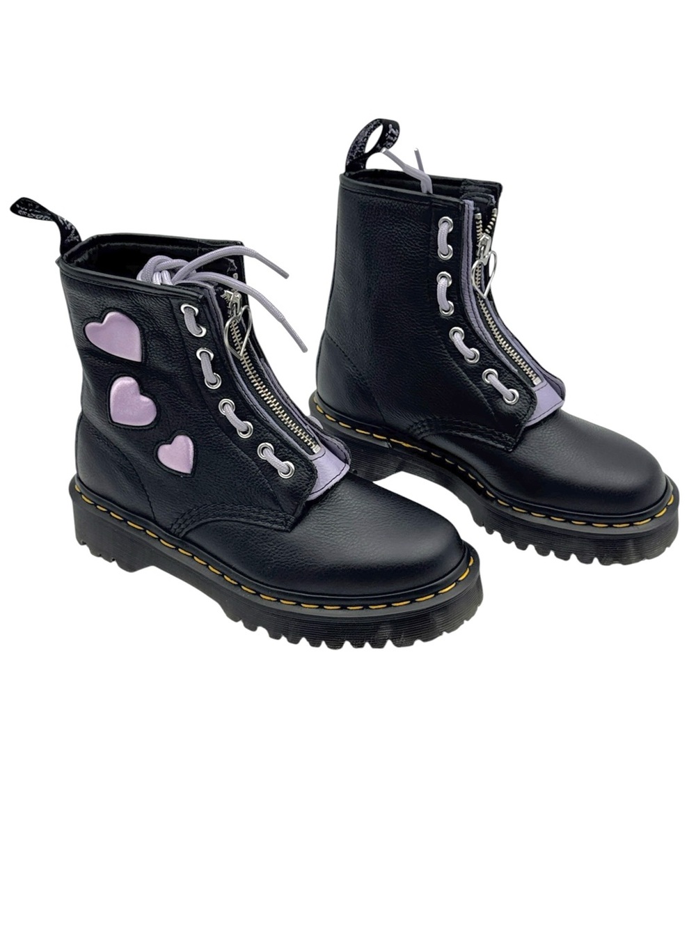 Dr. Martens 1460 Heart Zip Leather Boots Black Frosted Lavender Women's Size 6